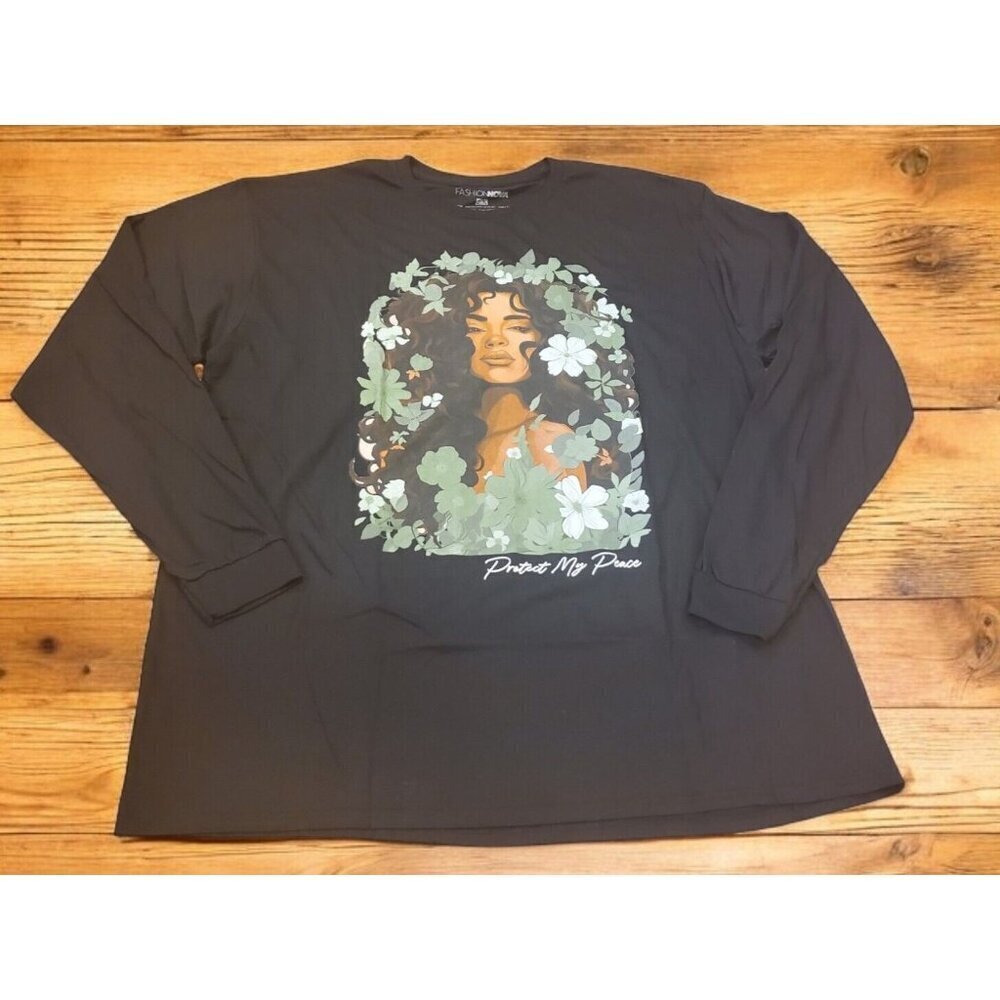 Fashion Nova Top Women's Size 3X‎ Protect My Peace Long Sleeve Shirt Black